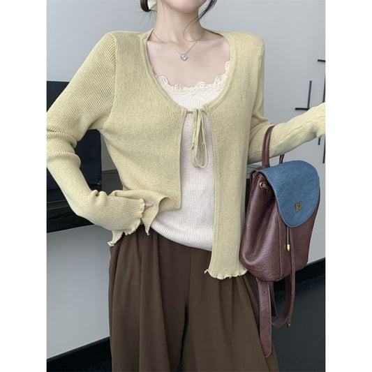 Round Neck Plain Tie Front Cardigan