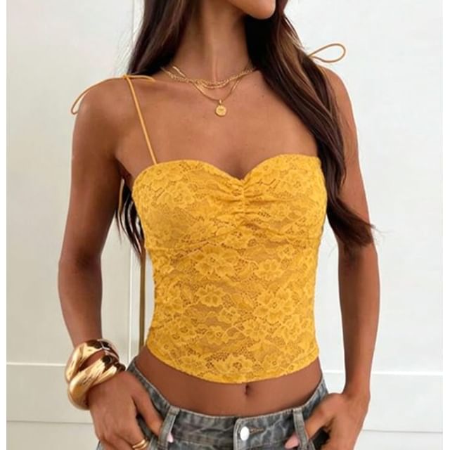 Lace-Trimmed Tie-Strap Crop Camisole