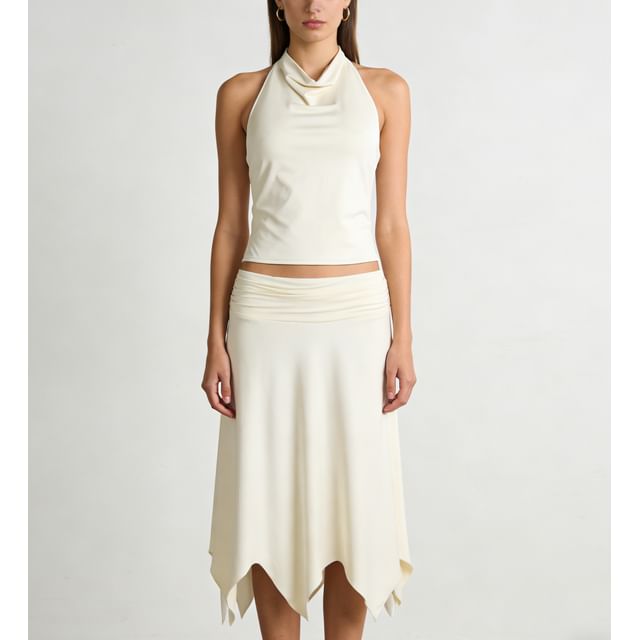 Two-Piece Set: Halter Tank & Asymmetric Midi Skirt