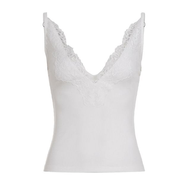 Lace-Trimmed V-Neck Crop Camisole, Fitted