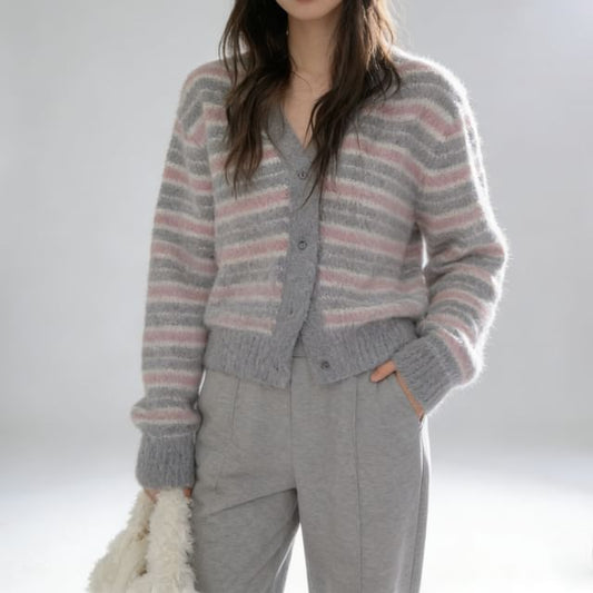 V-Neck Striped Cardigan