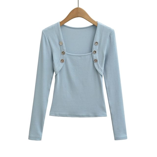Square Neck Button Tee Long Sleeve
