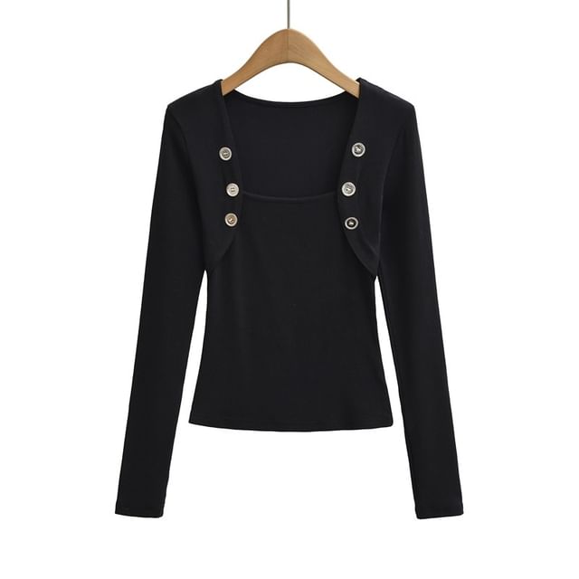 Square Neck Button Tee Long Sleeve