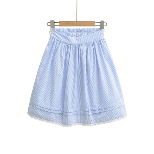 Pinstriped Mini A-Line Skirt Mid Rise