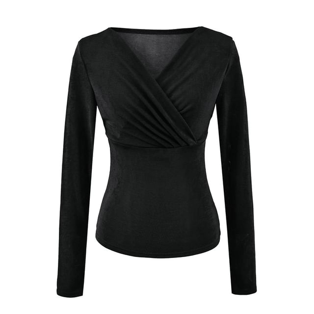 Ruched V-Neck Crop Tee Long Sleeve