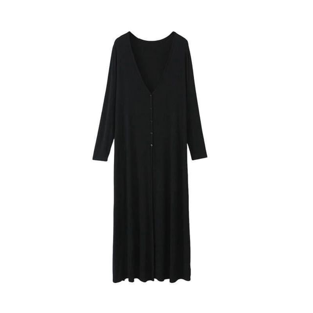 Short-Sleeve Scoop Neck Plain Slim Fit T-Shirt / High Waist Flared Jeans / V-Neck Button-Up Long Cardigan