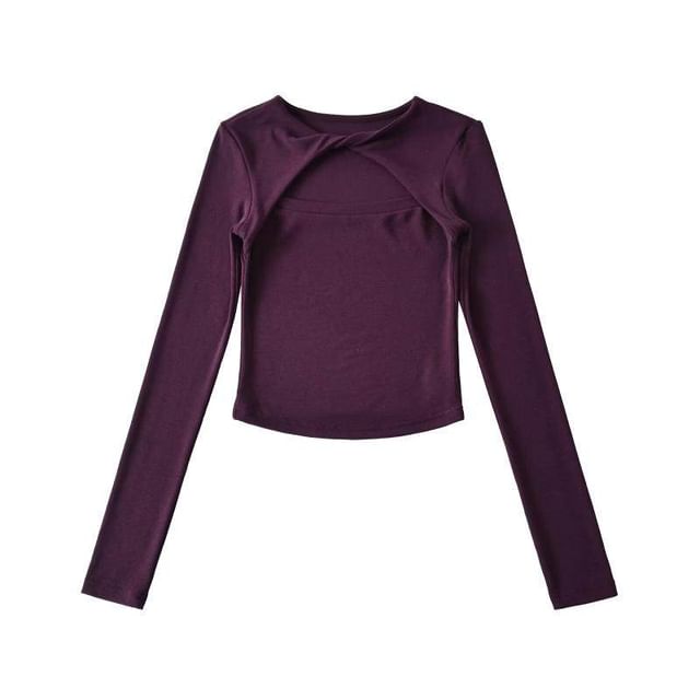 Cutout Crop Tee with Crew Neck and Long Sleeves