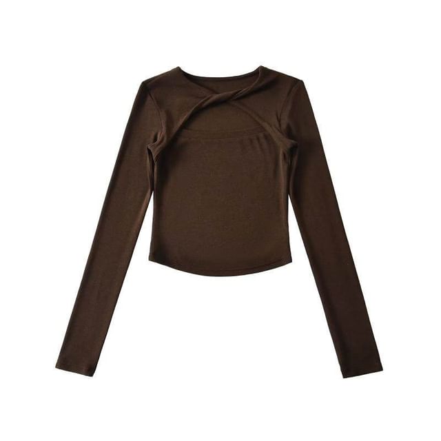 Cutout Crop Tee with Crew Neck and Long Sleeves