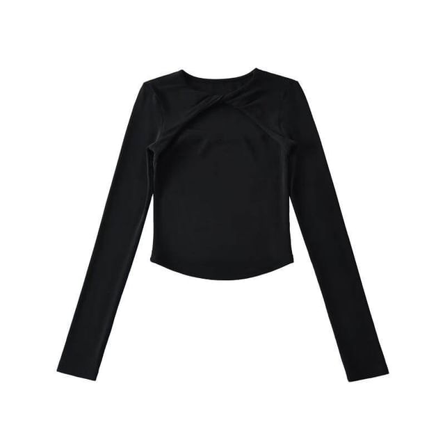 Cutout Crop Tee with Crew Neck and Long Sleeves