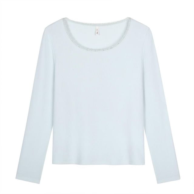 Lace Trim Scoop Neck Tee & Frill Camisole