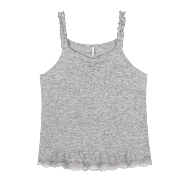 Lace Trim Scoop Neck Tee & Frill Camisole