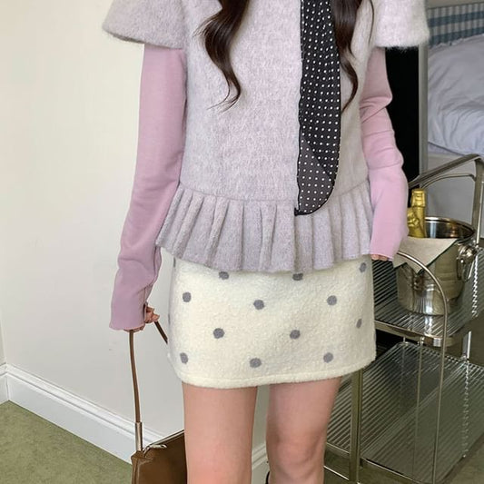 Dotted Mini Pencil Skirt for Mid Rise