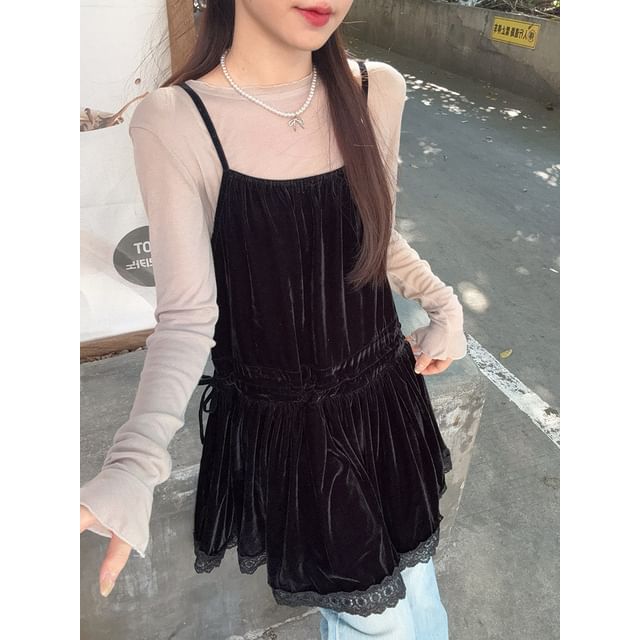 Scoop Neck Ruched Mini Dress & Spaghetti Strap Camisole
