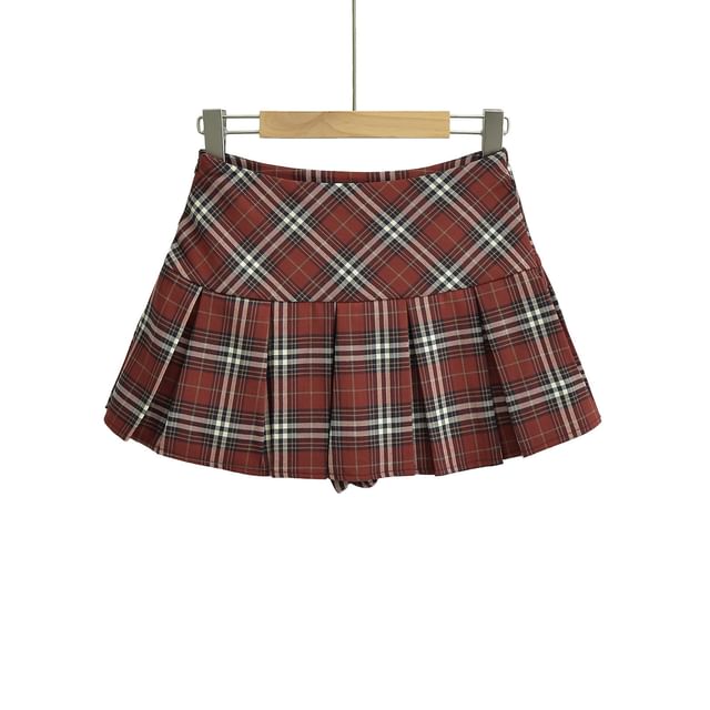 Plaid Mini Pleated Skirt for Mid Rise