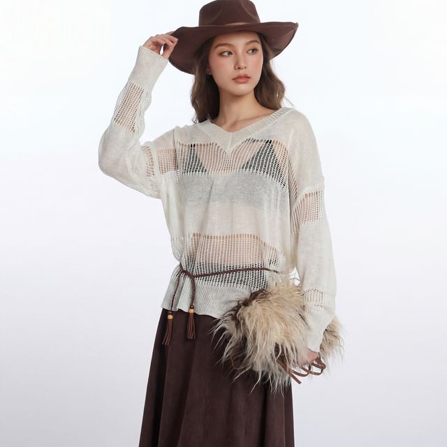 V-Neck Crochet Loose Fit Top