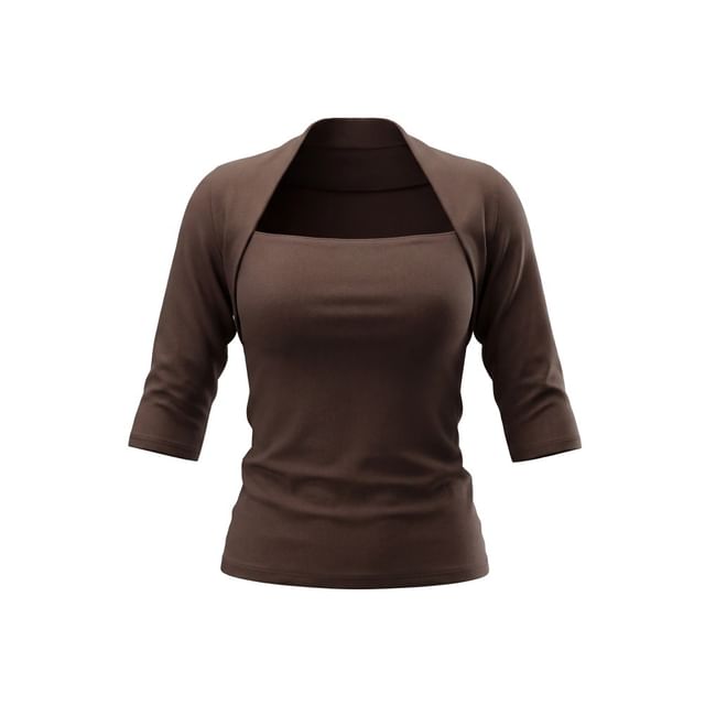 Square Neck Slim Tee with Elbow Sleeves