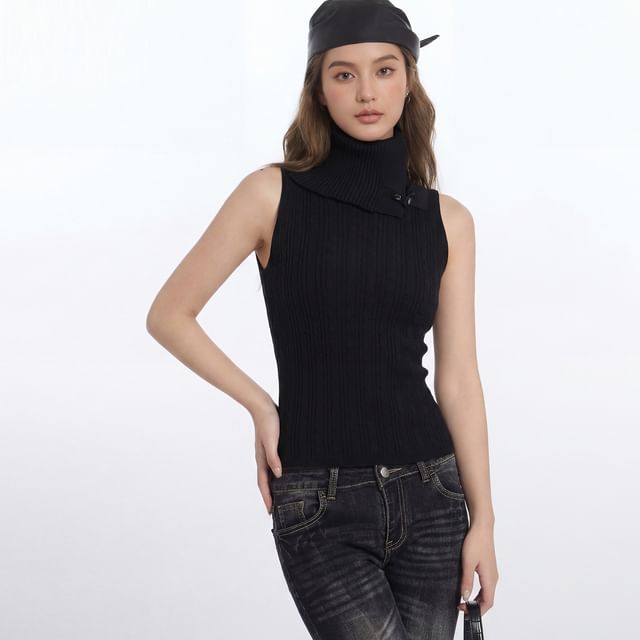 Ribbed Knit Turtleneck Tank