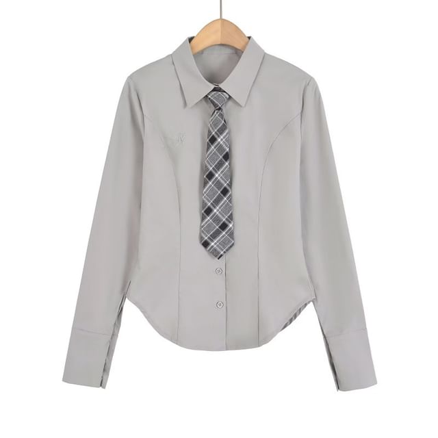 Rounded Hem Slim Shirt with Tie