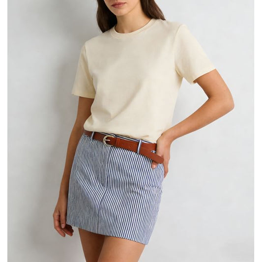 Striped Mini Pencil Skirt with Belt High Waist