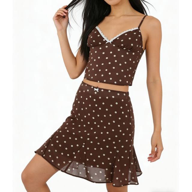 V-Neck Lace-Trim Camisole with Sheer Midi Skirt