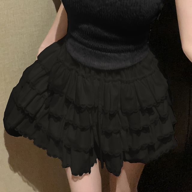 Two-Tone Knit Top & Tiered Mini Skirt