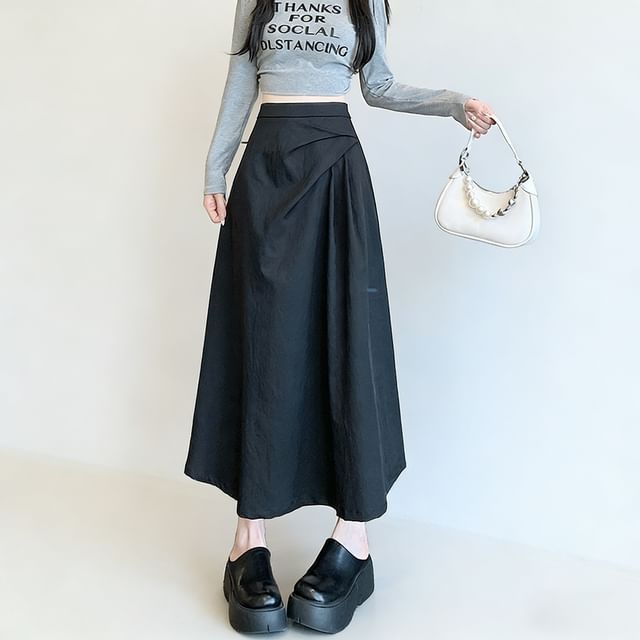 A-Line Midi Skirt with Shirred Waist
