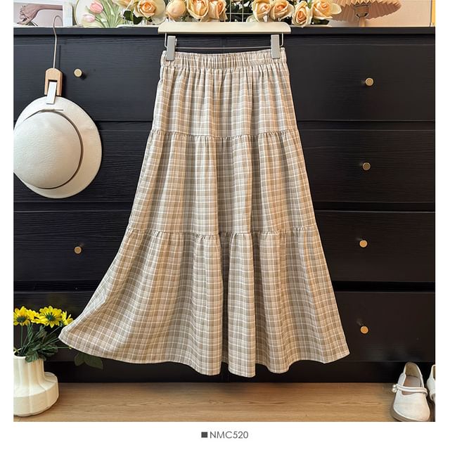 Plaid Maxi A-Line Skirt