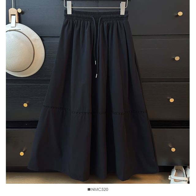 Lace Panel Maxi A-Line Skirt