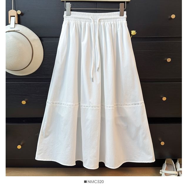 Lace Panel Maxi A-Line Skirt