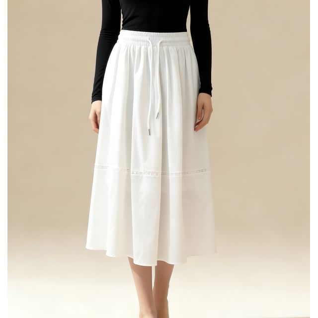 Lace Panel Maxi A-Line Skirt