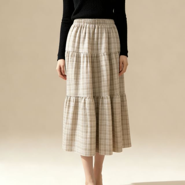 Plaid Maxi A-Line Skirt