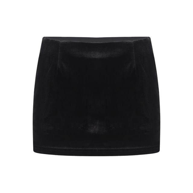 Lace-Up V-Neck Top and Mini Pencil Skirt Set