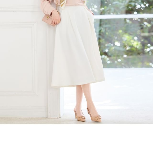 Collared Blouse, Midi Skirt, and Scarf Set