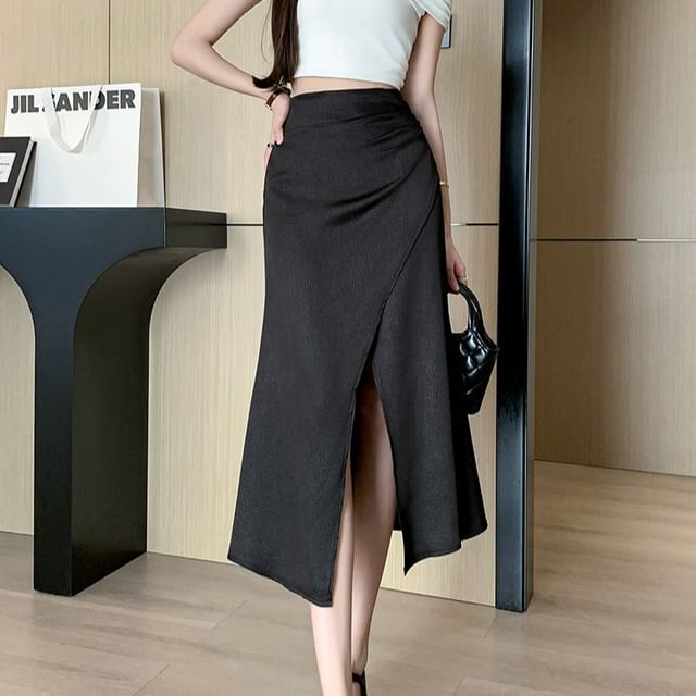 Ruched Mermaid Skirt with Slit