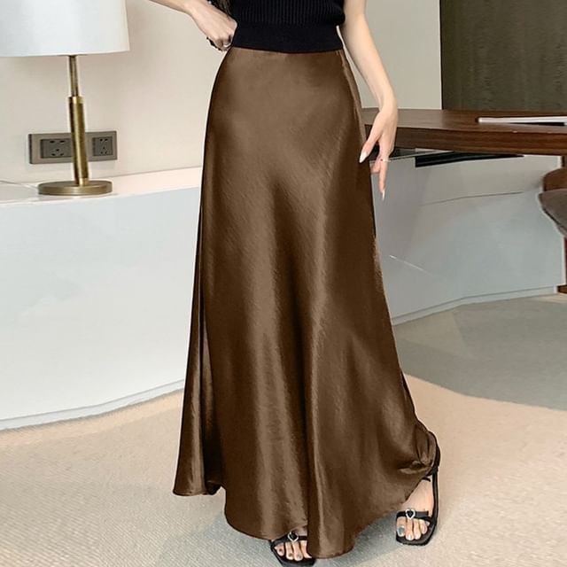 Satin Maxi A-Line Skirt