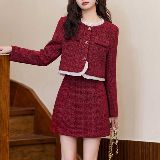 Tweed Crop Jacket and Mini A-Line Skirt Set
