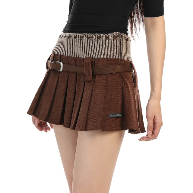 Corduroy Mini Pleated Skirt - Mid Waist