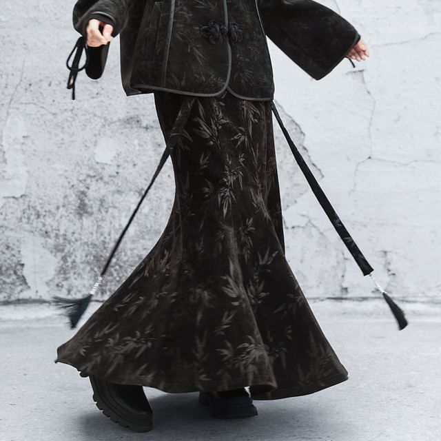 Velvet Maxi A-Line Skirt - Mid Waist