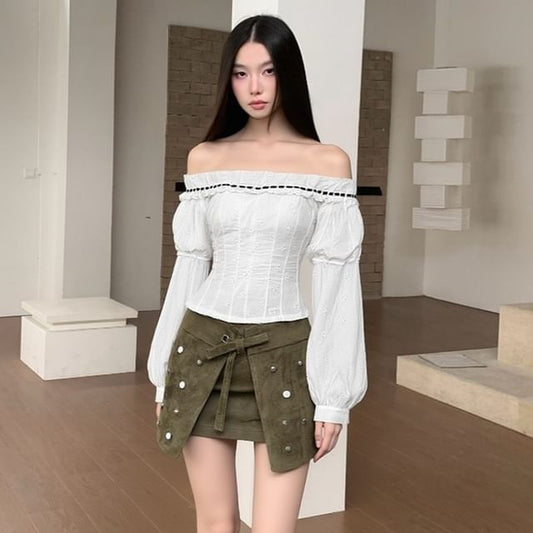 Off-Shoulder Top and Studded Mini Skirt Set