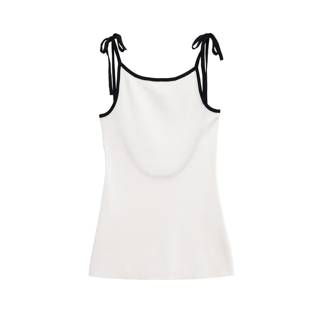 Tie Shoulder Contrast Trim Backless Knit Mini A-Line Dress