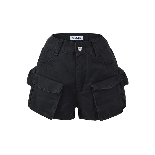 Mid Rise Washed Denim Cargo Shorts