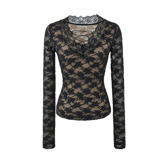 Lace V-Neck Slim Crop Top