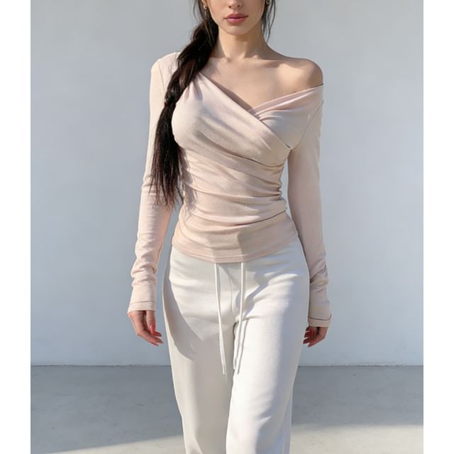 Cold Shoulder Long Sleeve Fitted Basic Shirt