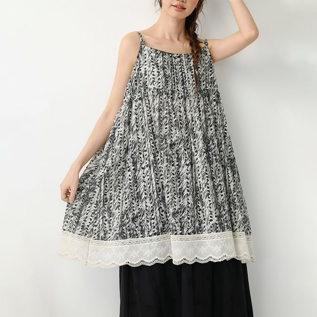 Spaghetti Strap Tie Dye Lace Panel Overall Dress