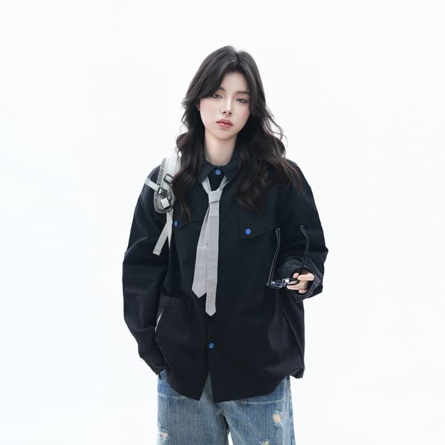 Oversized Collared Long-Sleeve Shirt