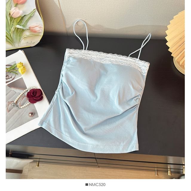 Lace Panel Ruched Camisole Top