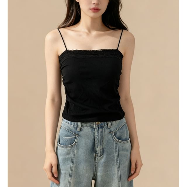 Lace Panel Ruched Camisole Top