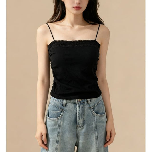 Lace Panel Ruched Camisole Top