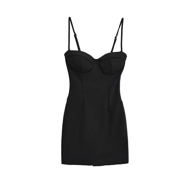 Spaghetti Strap Sweetheart Neck Plain Mini Bodycon Dress