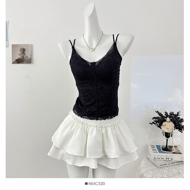 V-Neck Lace Padded Slim-Fit Camisole Top